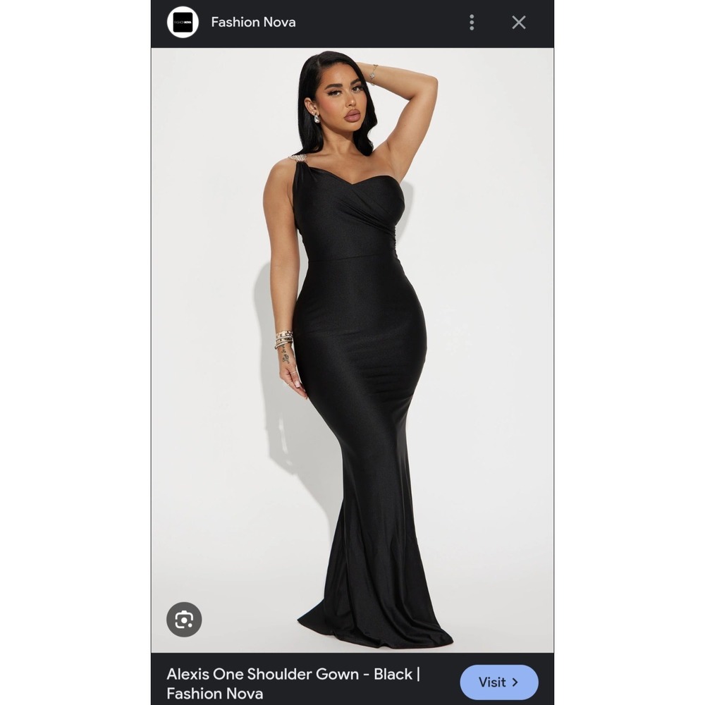 BRAND NEW Fashion Nova One Shoulder Black dress One size Gold Strap Clear Stones
